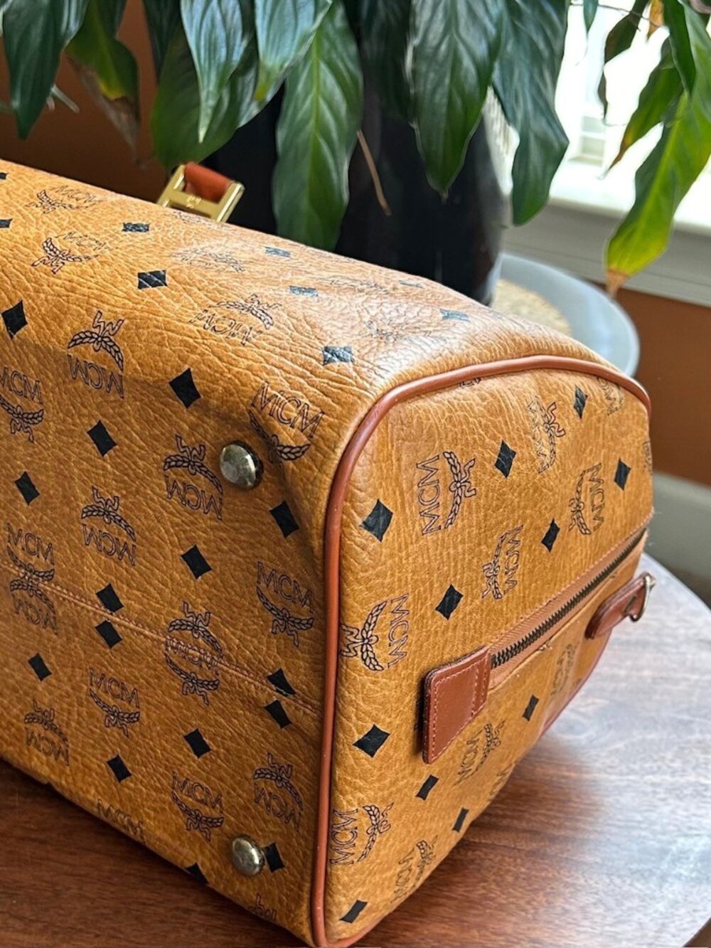 MCM Monogram Visetos Boston Bag, Cognac Tan 👜 - Picture 13 of 13